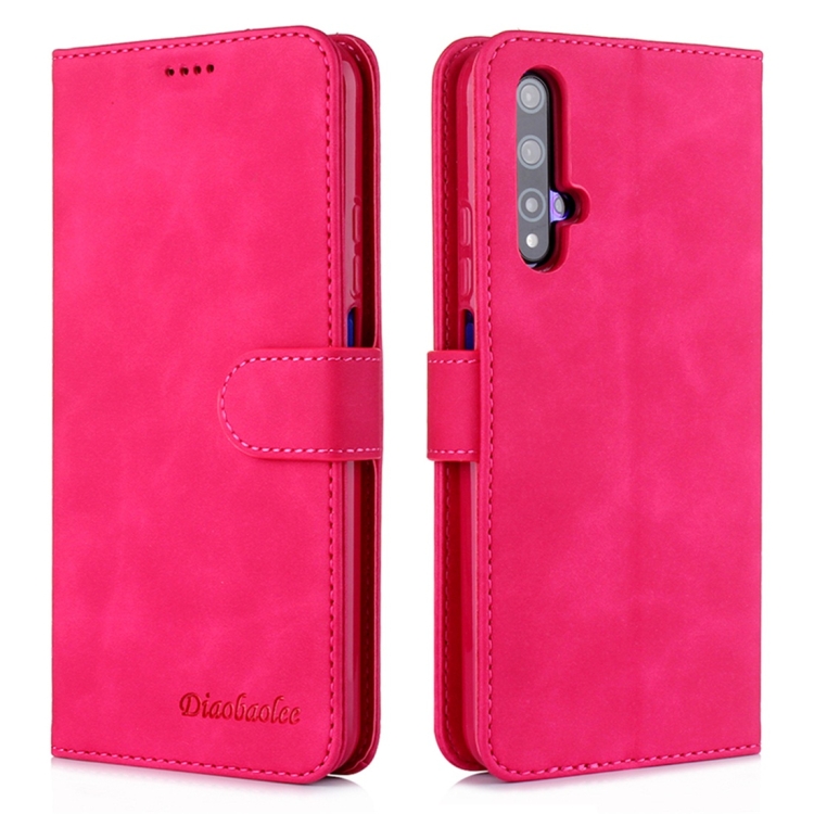 

For Huawei Honor 20 Pro Diaobaolee Pure Fresh Texture Horizontal Flip Leather Case, with Holder & Card Slot & Wallet & Photo Frame(Red)