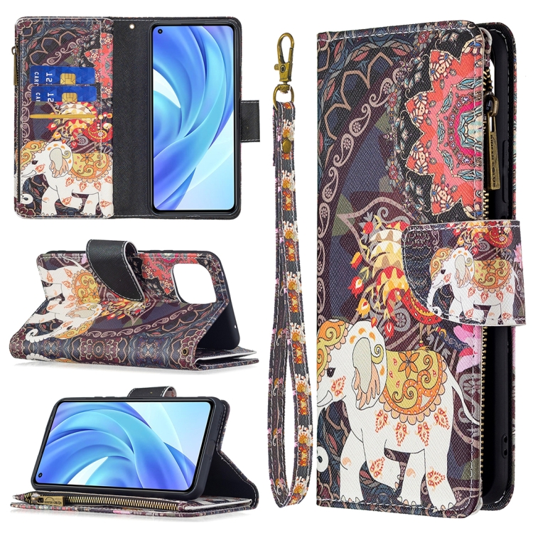 

For Xiaomi Mi 11 Lite Colored Drawing Pattern Zipper Horizontal Flip Leather Case with Holder & Card Slots & Wallet(Flower Elephants)