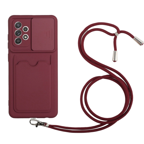 

For Samsung Galaxy A72 Sliding Camera Cover Design TPU Protective Case with Card Slot & Neck Lanyard(Wine Red)