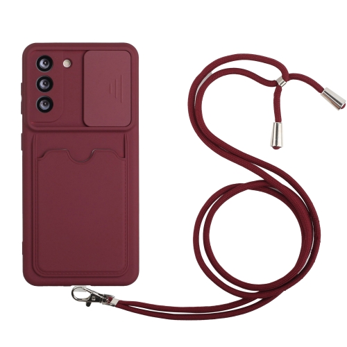 

For Samsung Galaxy S21+ 5G Sliding Camera Cover Design TPU Protective Case with Card Slot & Neck Lanyard(Wine Red)