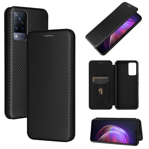 

For vivo V21 Carbon Fiber Texture Magnetic Horizontal Flip TPU + PC + PU Leather Case with Card Slot(Black)