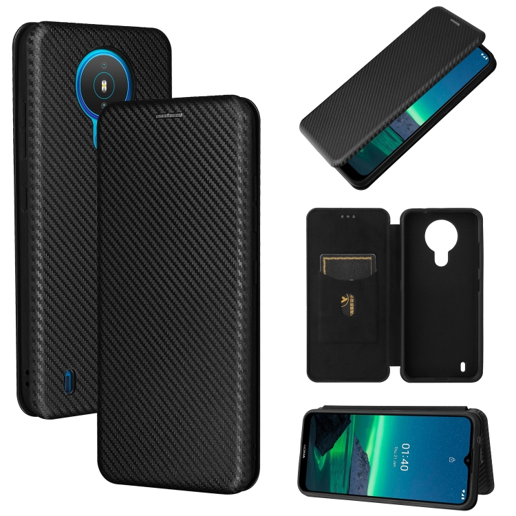 

For Nokia 1.4 Carbon Fiber Texture Magnetic Horizontal Flip TPU + PC + PU Leather Case with Card Slot(Black)