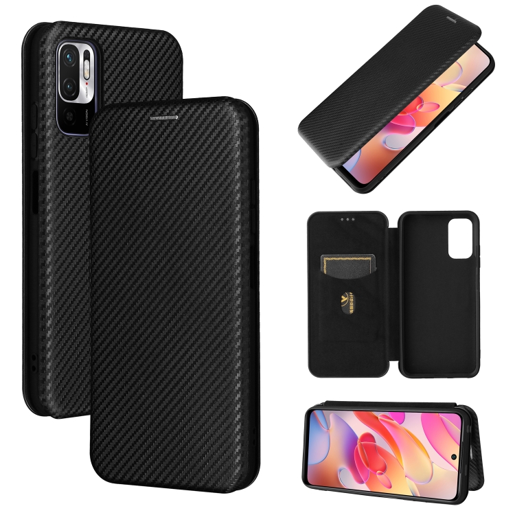 

For Xiaomi Redmi Note 10 5G Carbon Fiber Texture Magnetic Horizontal Flip TPU + PC + PU Leather Case with Card Slot(Black)