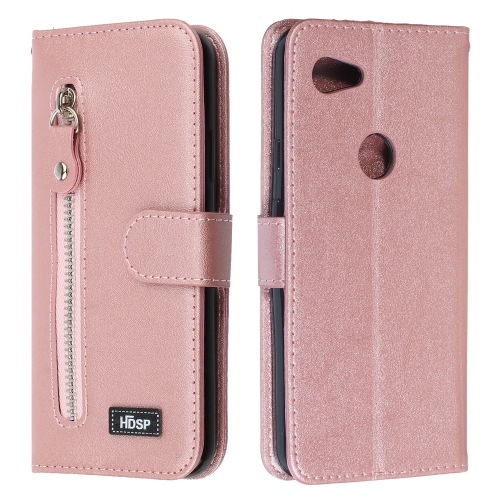 

For Google Pixel 3a Zipper Horizontal Flip Leather Case with Wallet & Holder & Card Slots(Rose Gold)