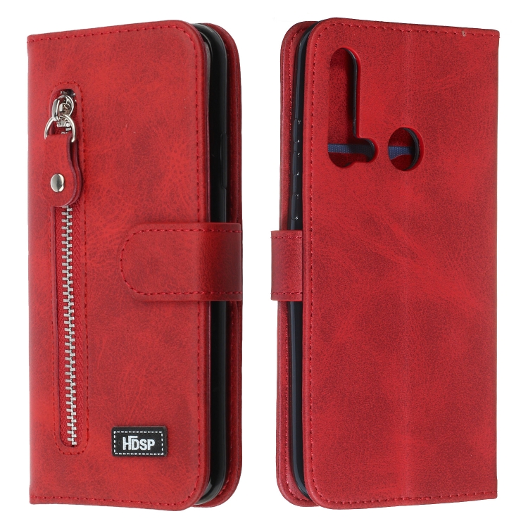

For Huawei P20 Lite (2019) Zipper Horizontal Flip Leather Case with Wallet & Holder & Card Slots(Red)