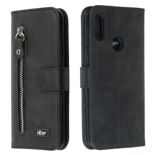 

For Huawei Y6 (2019) / Honor 8A Zipper Horizontal Flip Leather Case with Wallet & Holder & Card Slots(Black)