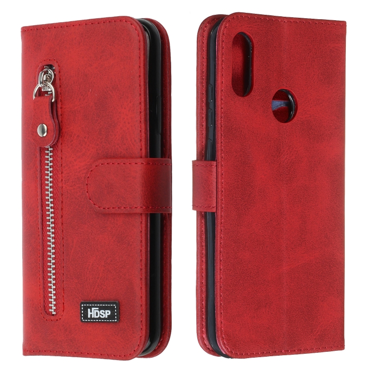 

For Huawei Y7 (2019) Zipper Horizontal Flip Leather Case with Wallet & Holder & Card Slots(Red)