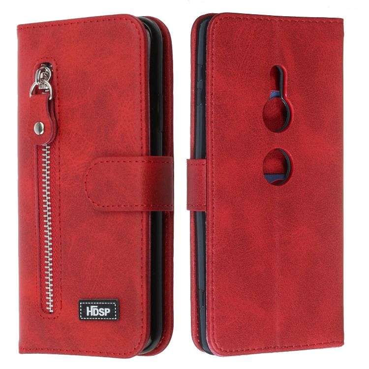

For Sony Xperia XZ2 Zipper Horizontal Flip Leather Case with Wallet & Holder & Card Slots(Red)