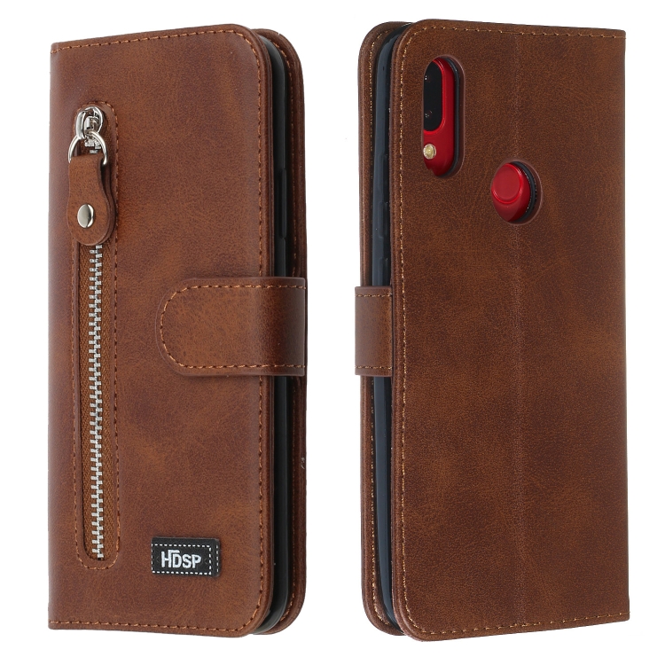 

For Xiaomi Redmi 7 / Y3 Zipper Horizontal Flip Leather Case with Wallet & Holder & Card Slots(Brown)