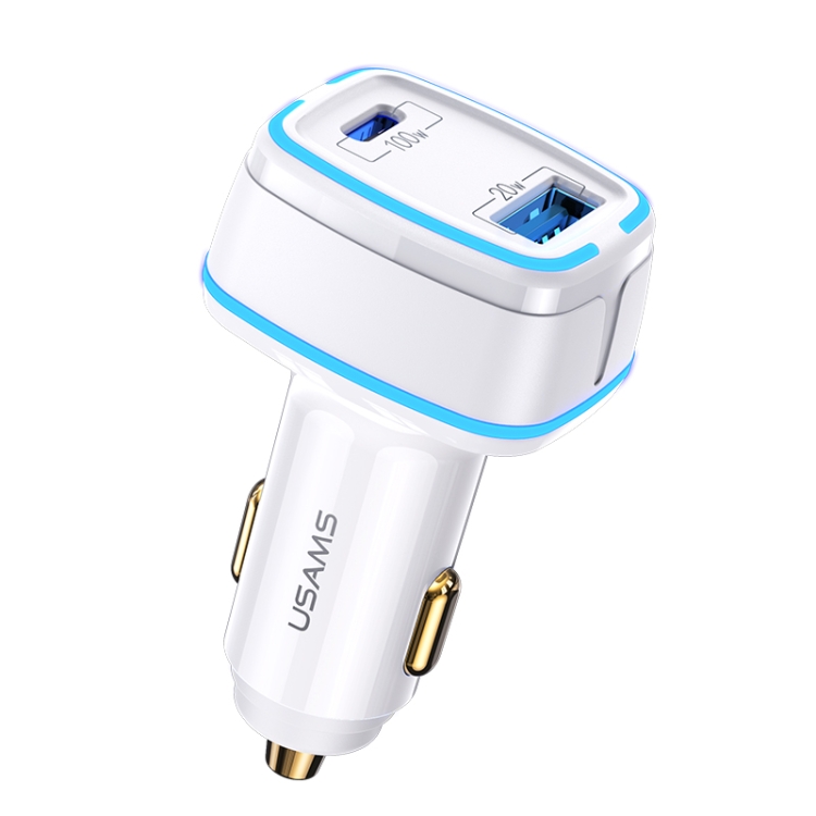 

USAMS US-CC142 C24 120W Type-C / USB-C + USB Dual Ports Car Charger(White)