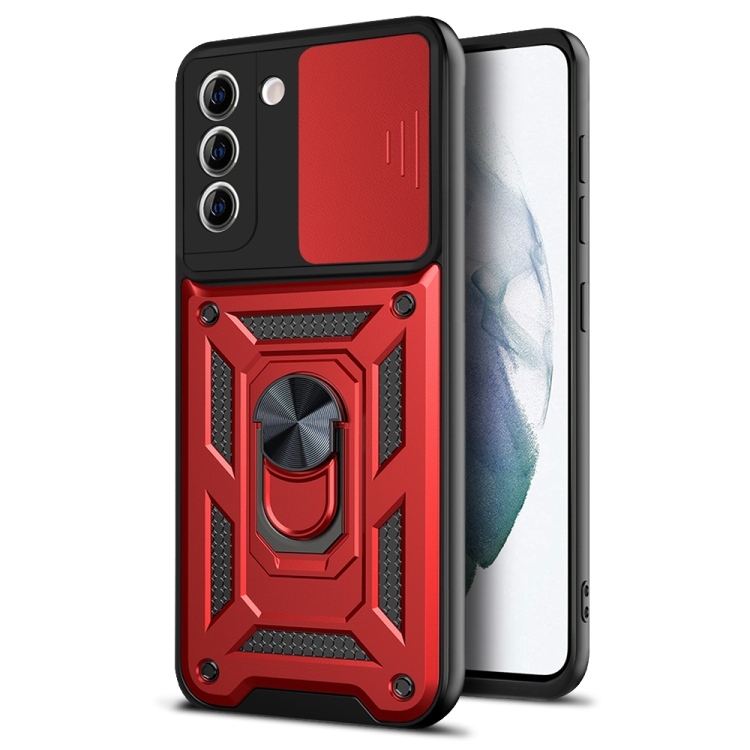 

For Samsung Galaxy S21 FE Sliding Camera Cover Design TPU+PC Protective Case(Red)