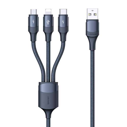 

USAMS US-SJ515 U73 3A USB to Type-C / USB-C + Micro USB + 8 Pin Multi-function Aluminum Alloy Charging Data Cable, Length: 1.2m(Blue)