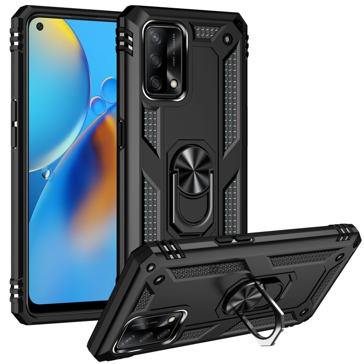 

For OPPO A74 4G / F19 Shockproof TPU + PC Protective Case with 360 Degree Rotating Holder(Black)