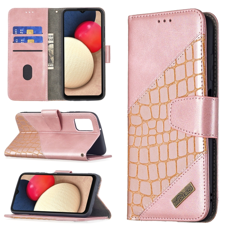 

For Samsung Galaxy A03s Matching Color Crocodile Texture Horizontal Flip PU Leather Case with Wallet & Holder & Card Slots(Rose Gold)