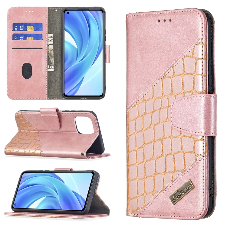 

For Xiaomi Mi 11 Lite Matching Color Crocodile Texture Horizontal Flip PU Leather Case with Wallet & Holder & Card Slots(Rose Gold)