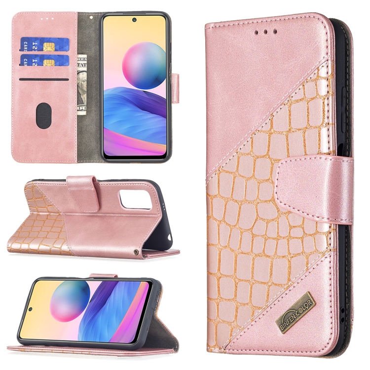 

For Xiaomi Poco M3 Pro / Redmi Note 10 5G Matching Color Crocodile Texture Horizontal Flip PU Leather Case with Wallet & Holder & Card Slots(Rose Gold)