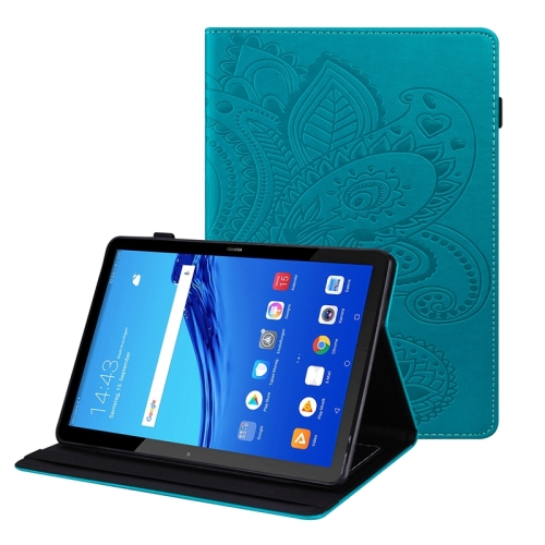 

For Huawei MediaPad T5 Peacock Tail Embossing Pattern Horizontal Flip Leather Case with Holder & Card Slots & Wallet & Anti Skid Strip(Blue)