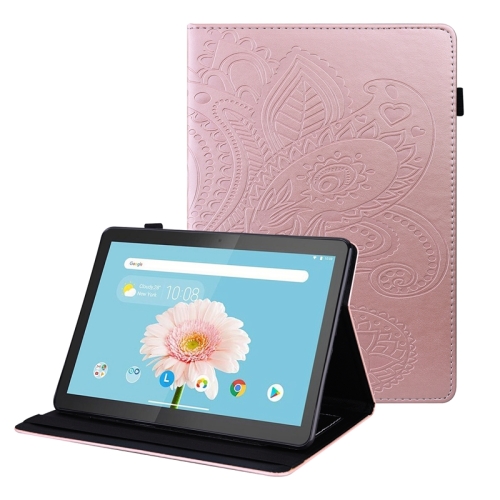 

For Lenovo M10 X605F/X505F Peacock Tail Embossing Pattern Horizontal Flip Leather Case with Holder & Card Slots & Wallet & Anti Skid Strip(Rose Gold)