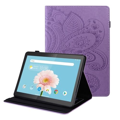 

For Lenovo M10 X605F/X505F Peacock Tail Embossing Pattern Horizontal Flip Leather Case with Holder & Card Slots & Wallet & Anti Skid Strip(Purple)