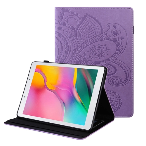 

For Samsung Galaxy Tab A 8.0 2019 T290 Peacock Tail Embossing Pattern Horizontal Flip Leather Case with Holder & Card Slots & Wallet & Anti Skid Strip(Purple)