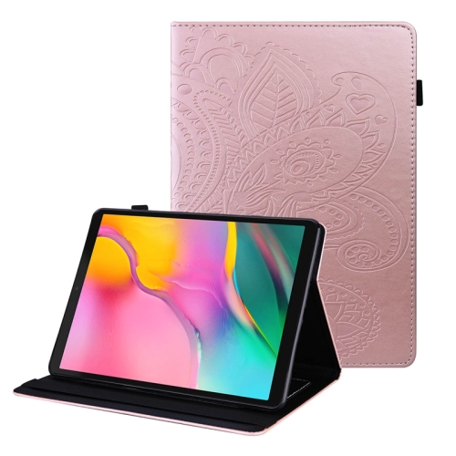 

For Samsung Galaxy Tab A 10.1 2019 T510 / T515 Peacock Tail Embossing Pattern Horizontal Flip Leather Case with Holder & Card Slots & Wallet & Anti Skid Strip(Rose Gold)