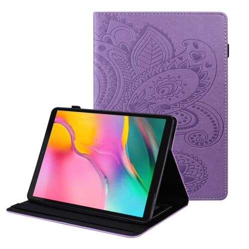 

For Samsung Galaxy Tab A 10.1 2019 T510 / T515 Peacock Tail Embossing Pattern Horizontal Flip Leather Case with Holder & Card Slots & Wallet & Anti Skid Strip(Purple)