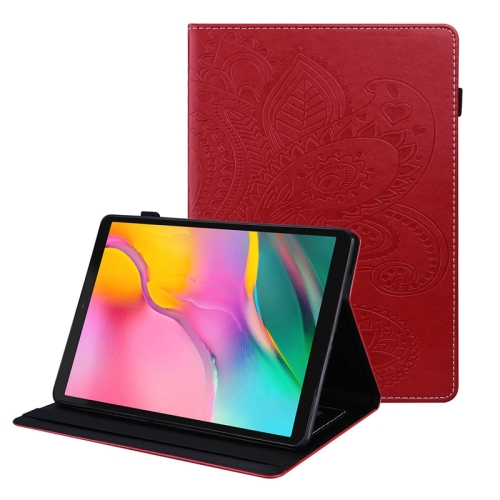 

For Samsung Galaxy Tab A 10.1 2019 T510 / T515 Peacock Tail Embossing Pattern Horizontal Flip Leather Case with Holder & Card Slots & Wallet & Anti Skid Strip(Red)