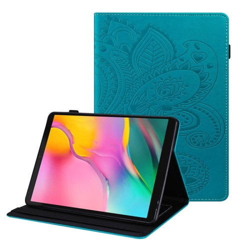 

For Samsung Galaxy Tab A 10.1 2019 T510 / T515 Peacock Tail Embossing Pattern Horizontal Flip Leather Case with Holder & Card Slots & Wallet & Anti Skid Strip(Blue)