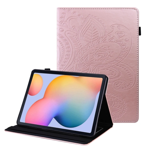 

For Samsung Galaxy Tab S6 Lite P610 Peacock Tail Embossing Pattern Horizontal Flip Leather Case with Holder & Card Slots & Wallet & Anti Skid Strip(Rose Gold)