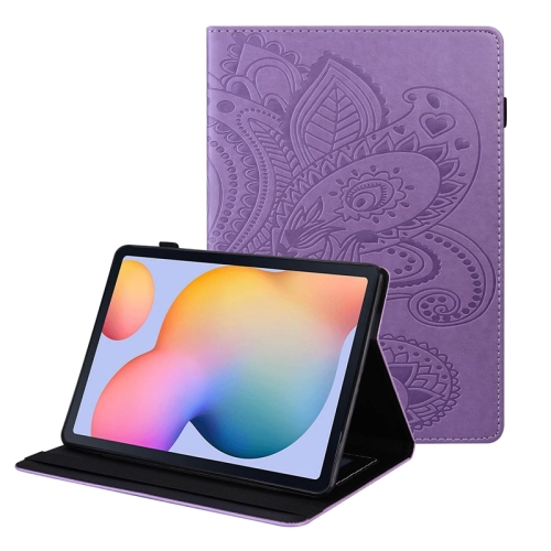 

For Samsung Galaxy Tab S6 Lite P610 Peacock Tail Embossing Pattern Horizontal Flip Leather Case with Holder & Card Slots & Wallet & Anti Skid Strip(Purple)