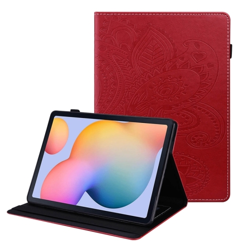

For Samsung Galaxy Tab S6 Lite P610 Peacock Tail Embossing Pattern Horizontal Flip Leather Case with Holder & Card Slots & Wallet & Anti Skid Strip(Red)