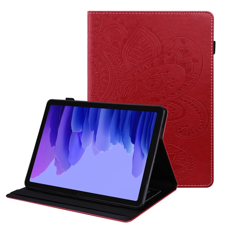 

For Samsung Galaxy Tab A7 10.4 2020 T500 Peacock Tail Embossing Pattern Horizontal Flip Leather Case with Holder & Card Slots & Wallet & Anti Skid Strip(Red)