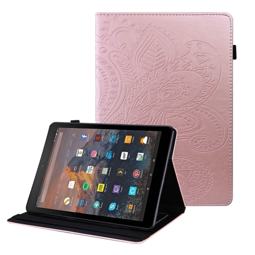 

For Amazon Kindle Fire HD10 2019/2017/2015 Peacock Tail Embossing Pattern Horizontal Flip Leather Case with Holder & Card Slots & Wallet & Anti Skid Strip(Rose Gold)