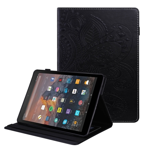 

For Amazon Kindle Fire HD10 2019/2017/2015 Peacock Tail Embossing Pattern Horizontal Flip Leather Case with Holder & Card Slots & Wallet & Anti Skid Strip(Black)