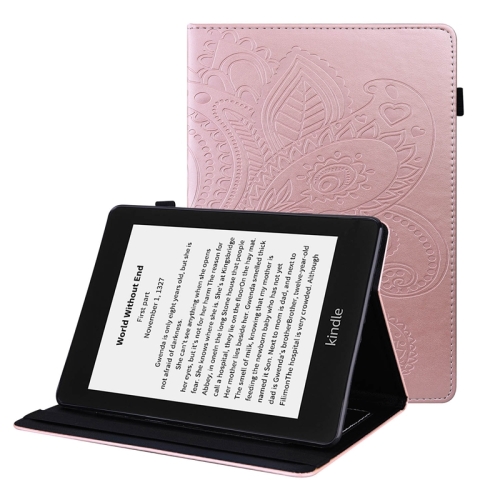 

For Amazon Kindle Paperwhite 4/3/2/1 Peacock Tail Embossing Pattern Horizontal Flip Leather Case with Holder & Card Slots & Wallet & Anti Skid Strip(Rose Gold)