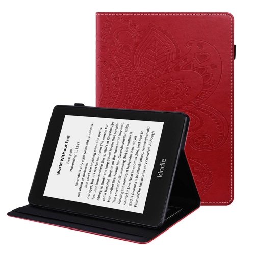 

For Amazon Kindle Paperwhite 4/3/2/1 Peacock Tail Embossing Pattern Horizontal Flip Leather Case with Holder & Card Slots & Wallet & Anti Skid Strip(Red)