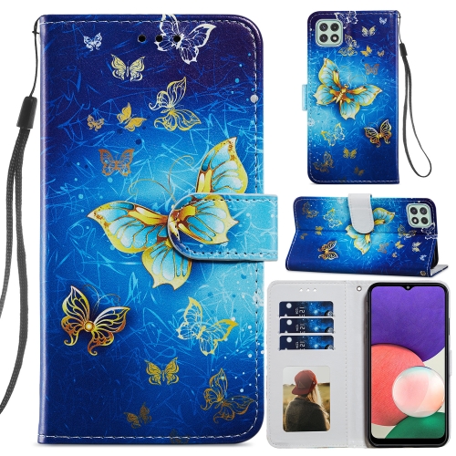 

For Samsung Galaxy A22 5G Painted Pattern Horizontal Flip Leather Case with Holder & Card Slots & Photo Frame(Phnom Penh Butterfly)