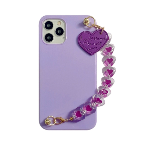

Straight Edge TPU Protective Case with Heart Chain For iPhone 11 Pro Max(Taro Purple)