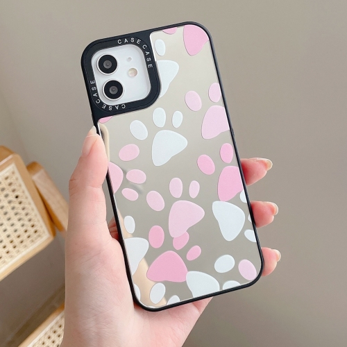 

Mirror Series Pink Cute Cat Paw Prints Pattern Protective Case For iPhone 12 / 12 Pro