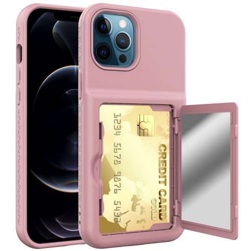 

Shockproof PC + TPU Protective Case with Card Slots & Mirror For iPhone 12 Pro Max(Pink)