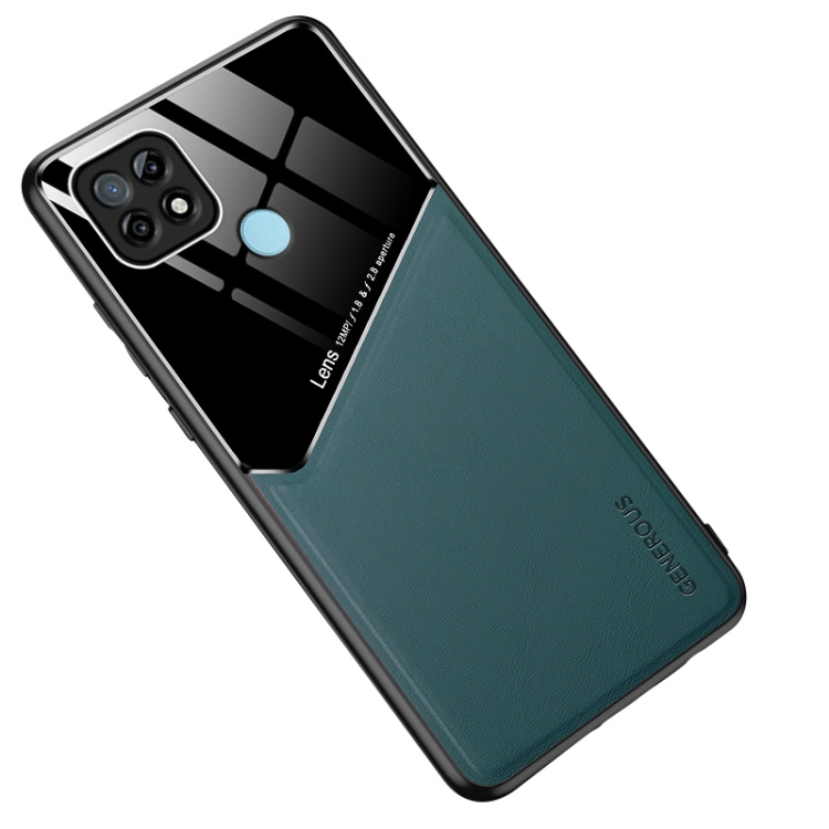 

For OPPO Realme C21 All-inclusive Leather + Organic Glass Protective Case with Metal Iron Sheet(Dark Green)