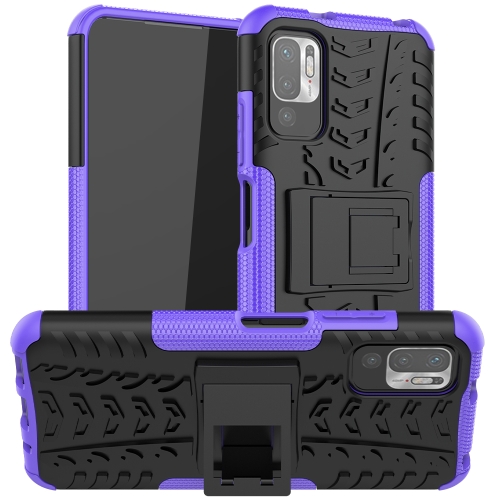 

For Xiaomi Redmi Note 10 5G Tire Texture Shockproof TPU+PC Protective Case with Holder(Purple)