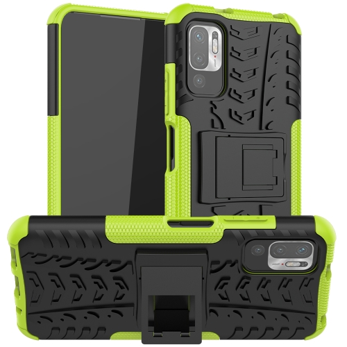 

For Xiaomi Redmi Note 10 5G Tire Texture Shockproof TPU+PC Protective Case with Holder(Green)