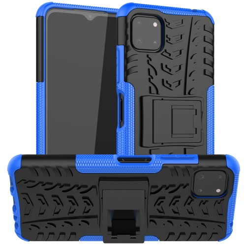 

For Samsung Galaxy A22 5G Tire Texture Shockproof TPU+PC Protective Case with Holder(Blue)