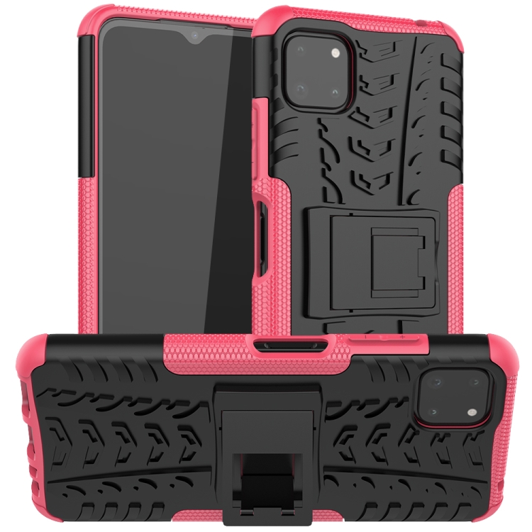 

For Samsung Galaxy A22 5G Tire Texture Shockproof TPU+PC Protective Case with Holder(Pink)