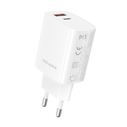 

ROCK T51 30W Type-C / USB-C + USB PD Dual Ports Fast Charging Travel Charger Power Adapter, EU Plug(White)