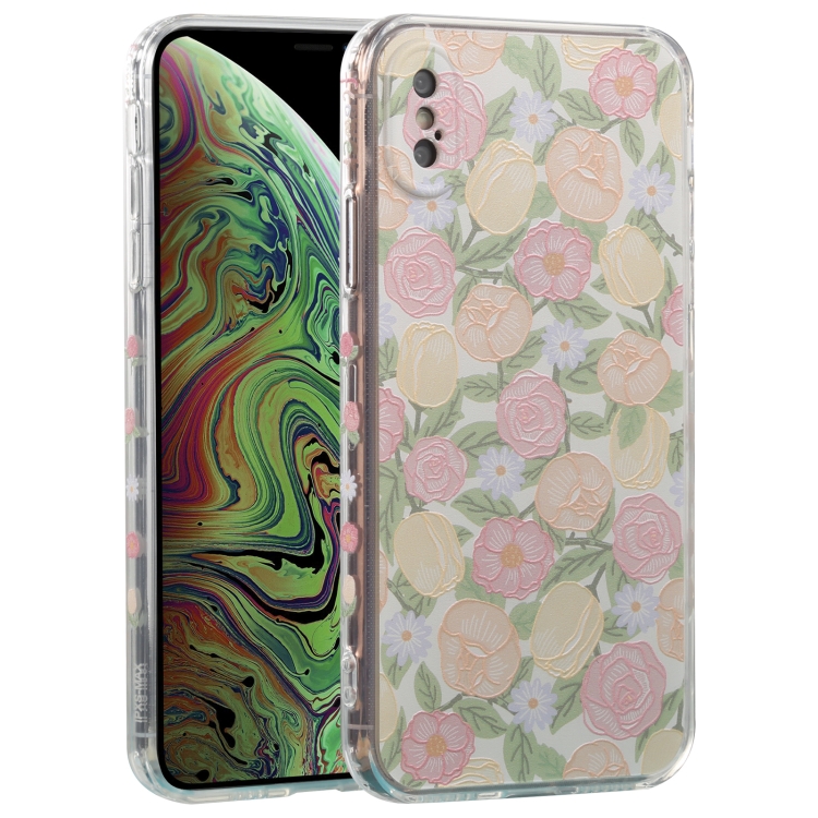 

TPU Embossed + Double-sided Painting Protective Case For iPhone XS Max(Pink Rose)