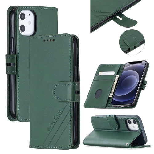 

Stitching Style 2-Color Cow Texture Horizontal Flip PU Leather Case with Holder & Card Slot & Lanyard For iPhone 12 mini(Green)