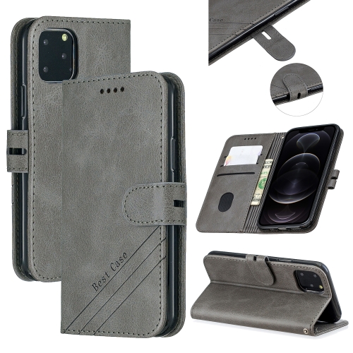 

Stitching Style 2-Color Cow Texture Horizontal Flip PU Leather Case with Holder & Card Slot & Lanyard For iPhone 12 / 12 Pro(Gray)