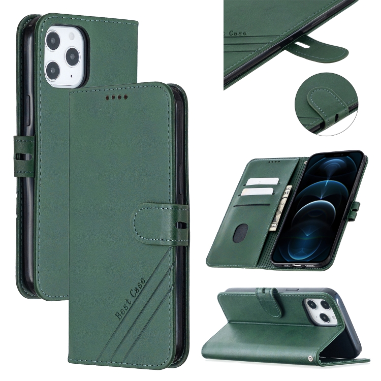 

Stitching Style 2-Color Cow Texture Horizontal Flip PU Leather Case with Holder & Card Slot & Lanyard For iPhone 12 Pro Max(Green)
